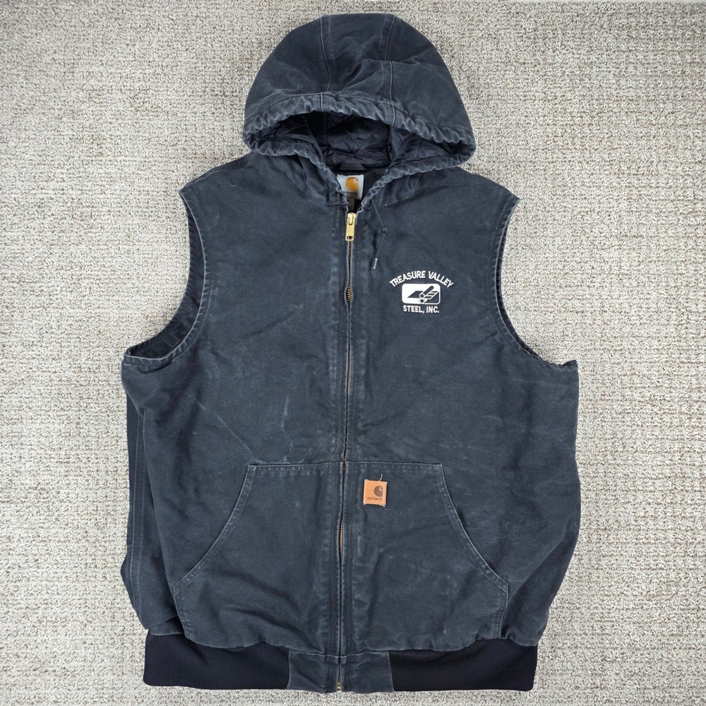 Carhartt Mens 2XL Tall Black Quilt Lined Hooded Duck Canvas Work Vest V22 BLK